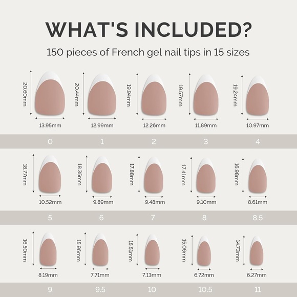 150 Pieces Nude White French Tip Nails Short Almond Nails - Picture 2 of 9